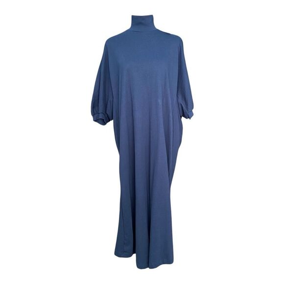 NWT Zara Elegant 3/4 Sleeve Turtleneck Navy Blue Maxi Dress in Size Small - Picture 1 of 7